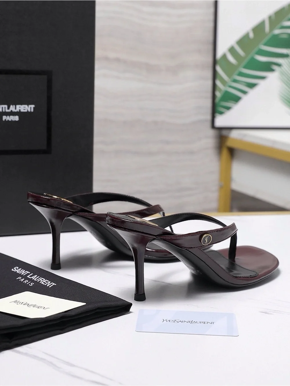 Saint Laurent Burgundy Patent Leather Slingback Heels